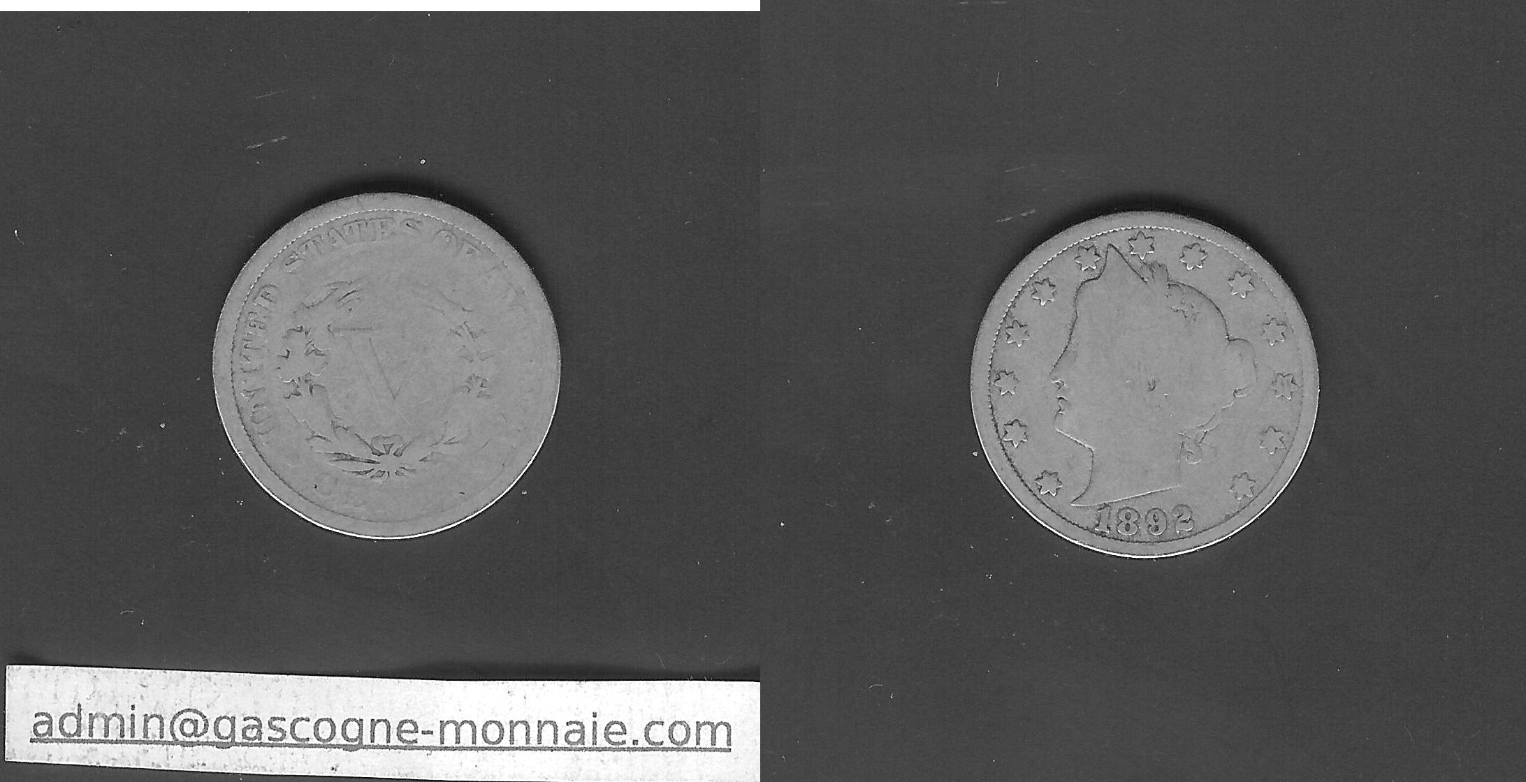 Etats-Unis  5 cents 1892 TB-